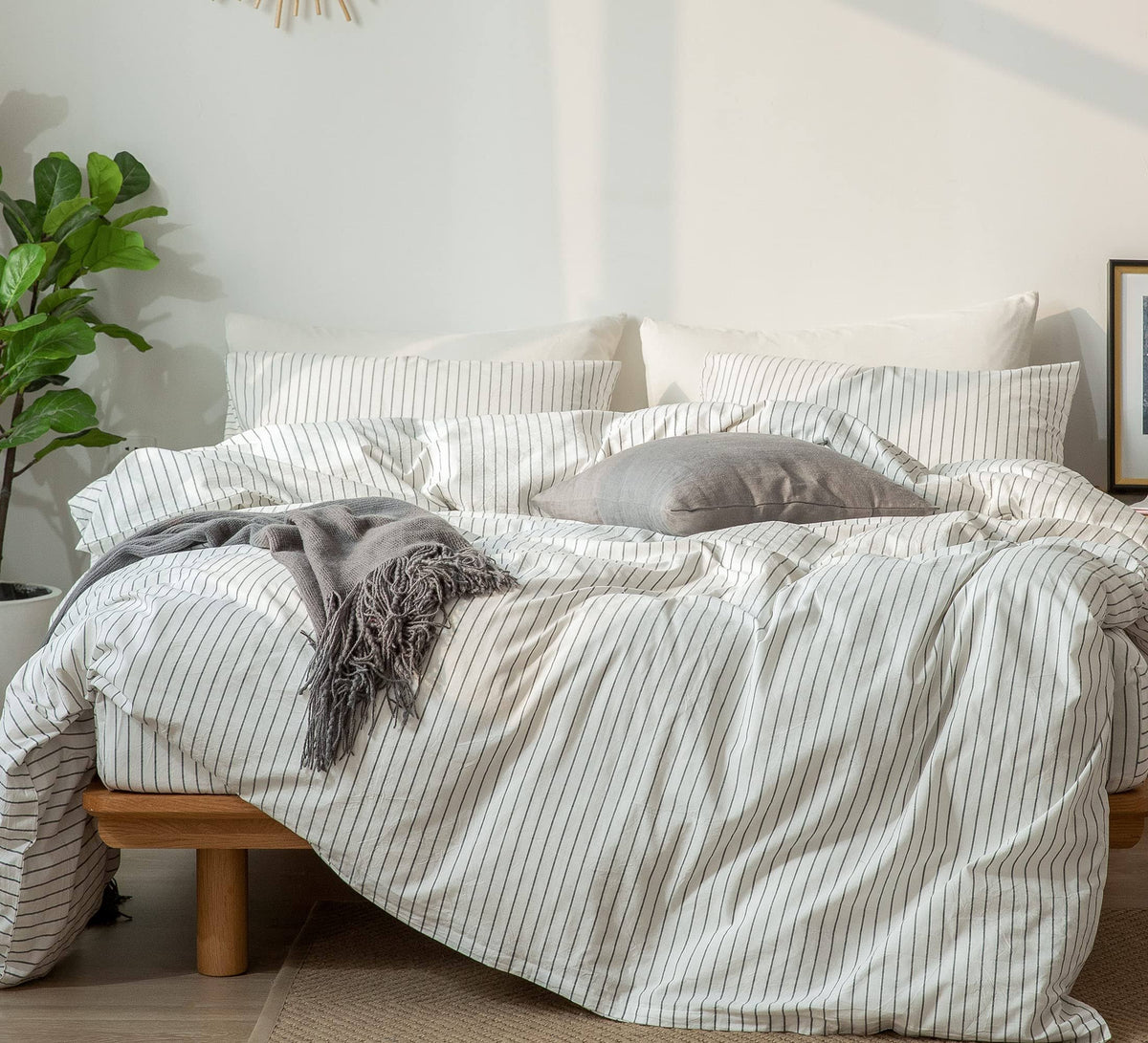 MooMee Bedding Duvet Cover Set 100% Washed Cotton Linen Like Bedding Textured Breathable Durable Soft Comfy - Product image 1