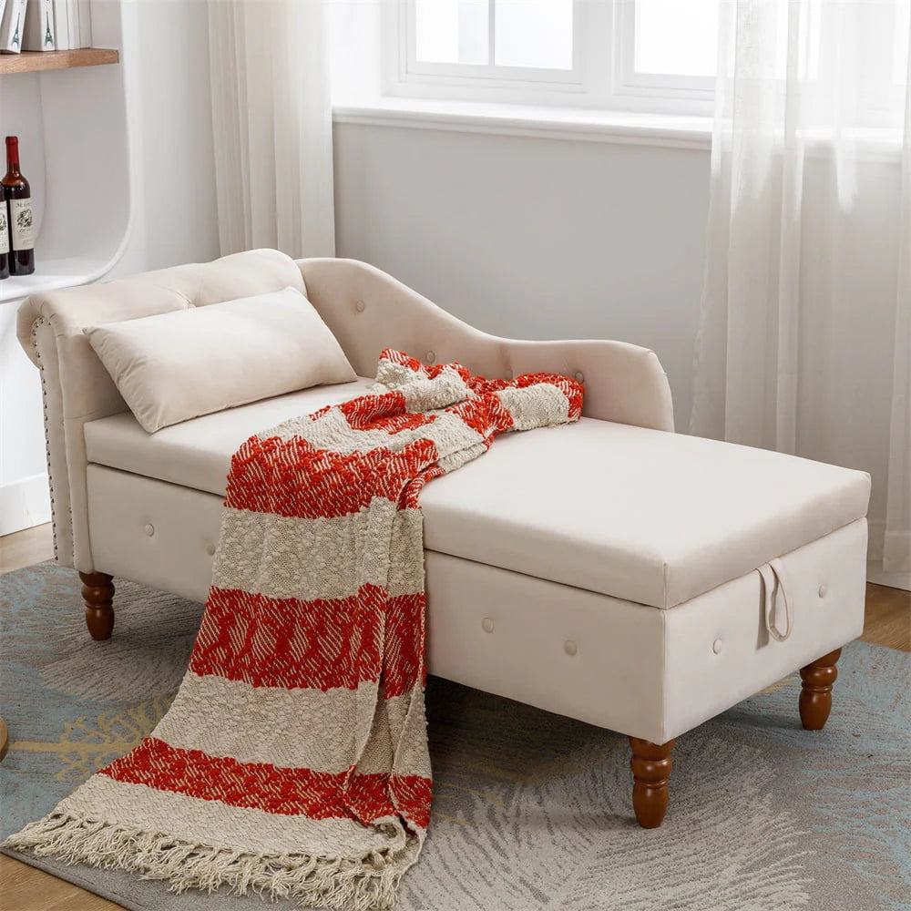 Storage Chaise Lounge, Upholstered Rolled Arm Chase Lounge with Nailhead Trim - Product image 1