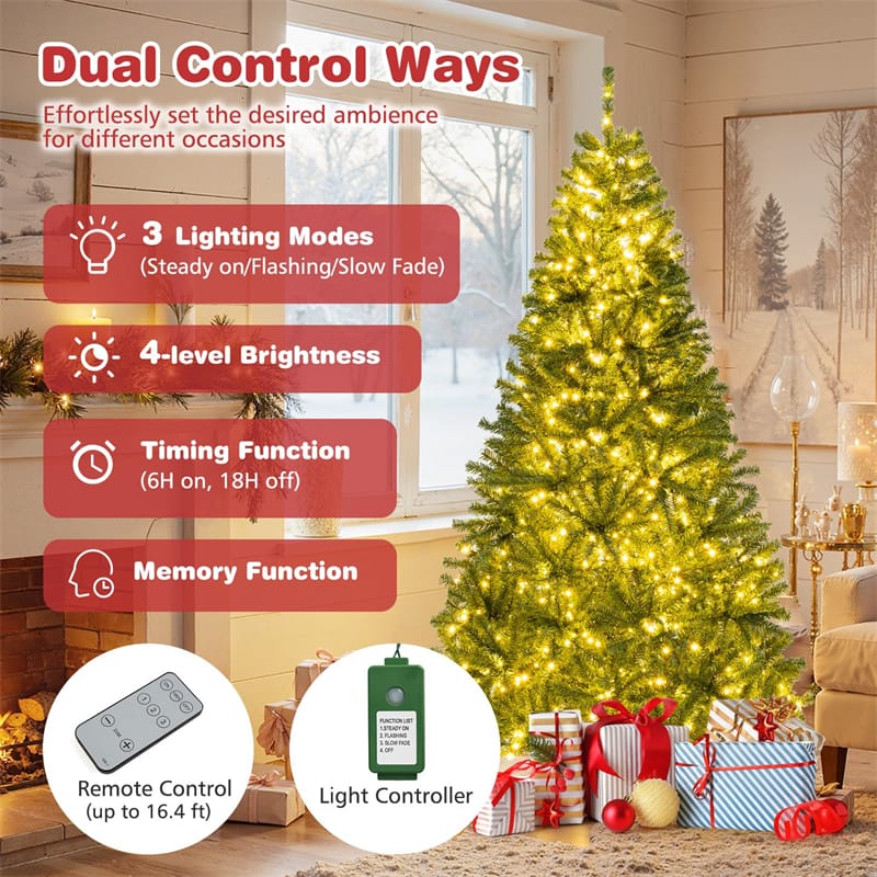 6/7/8FT Pre-Lit Artificial Christmas Tree, Hinged Xmas Tree with Remote, Warm White LED Lights, Timer - Product image 18