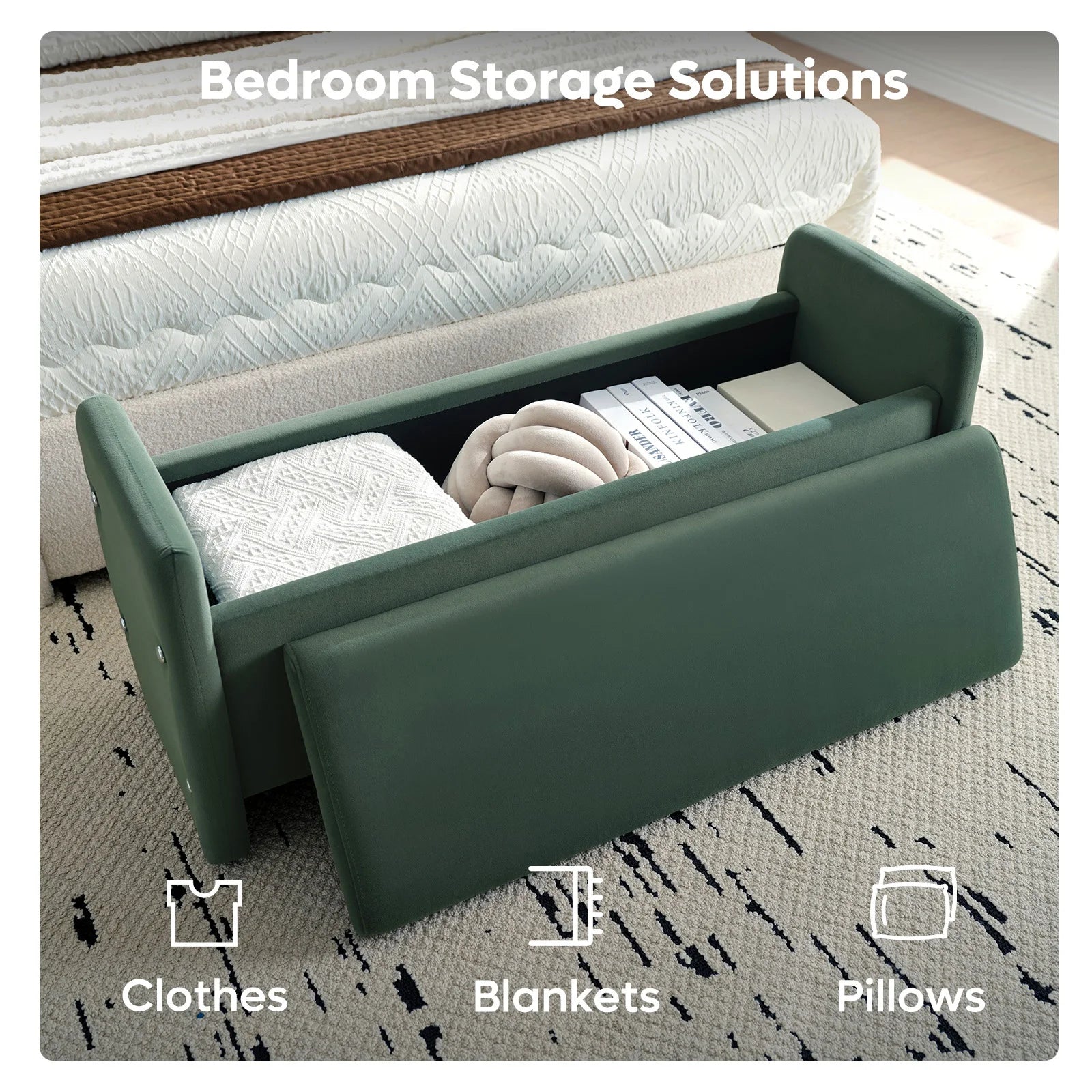 Pinmoco 44" Storage Ottoman Bench, Upholstered Entryway Bench with Storage End of Bed Bench for Bedroom& - Product image 25