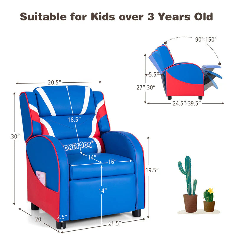 Kids Recliner Chair, Adjustable PU Leather Gaming Sofa with Footrest, Lumbar Support & Side Pockets - Product image 19