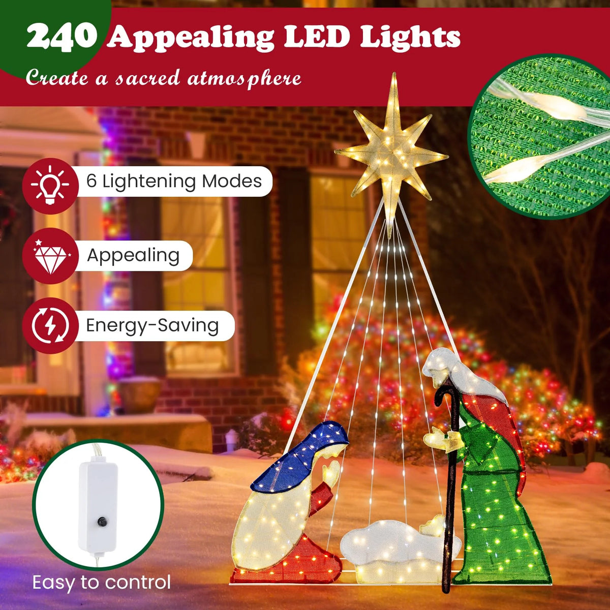Tangkula 6 FT Christmas Lighted Nativity Scene Set, Pre-Lit Xmas Scene with 240 LED Lights - Product image 6