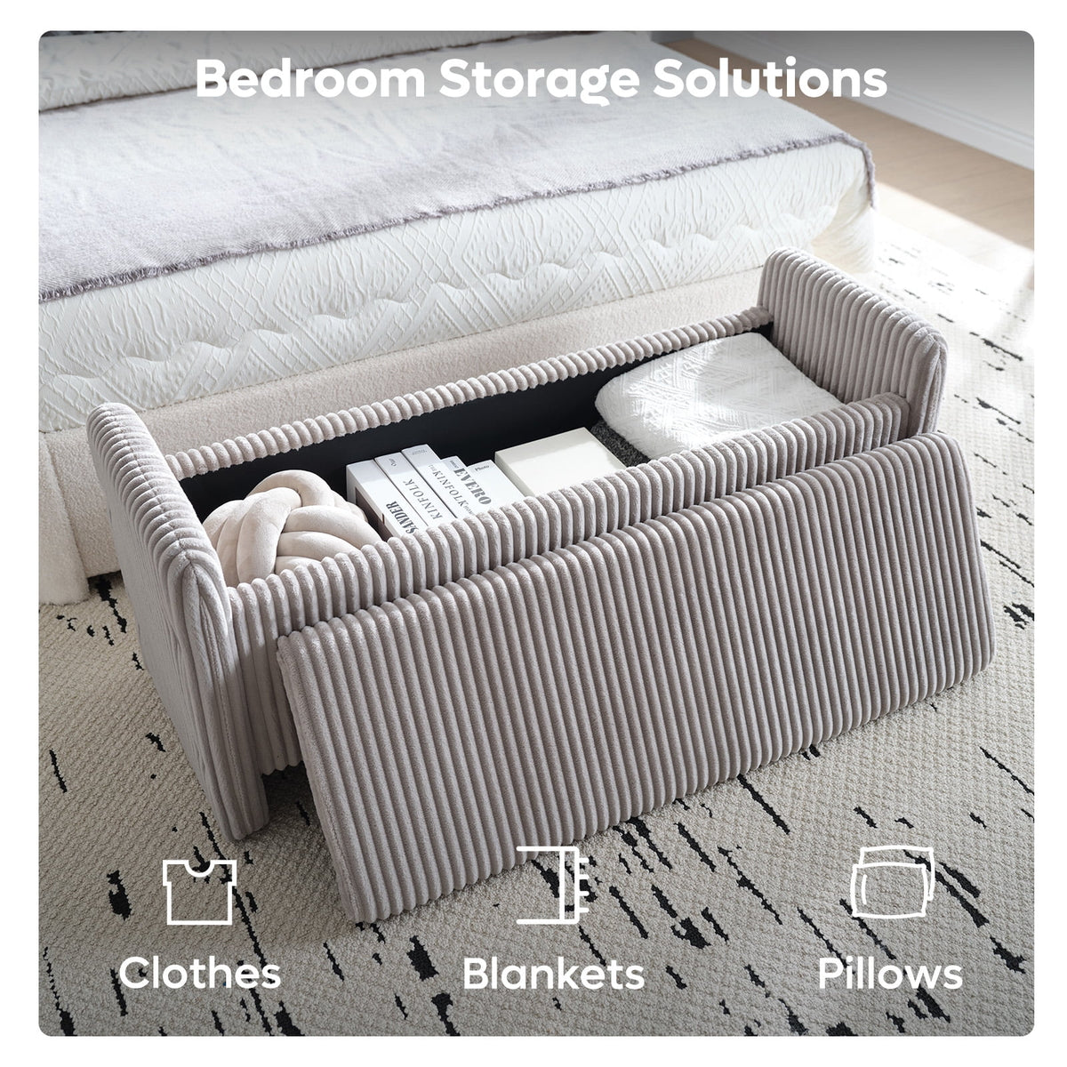 Pinmoco 44" Storage Ottoman Bench, Upholstered Entryway Bench with Storage End of Bed Bench for Bedroom& - Product image 4