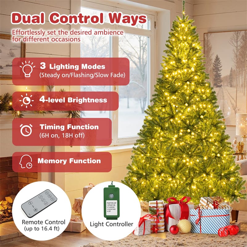 6/7/8FT Pre-Lit Artificial Christmas Tree, Hinged Xmas Tree with Remote, Warm White LED Lights, Timer - Product image 28
