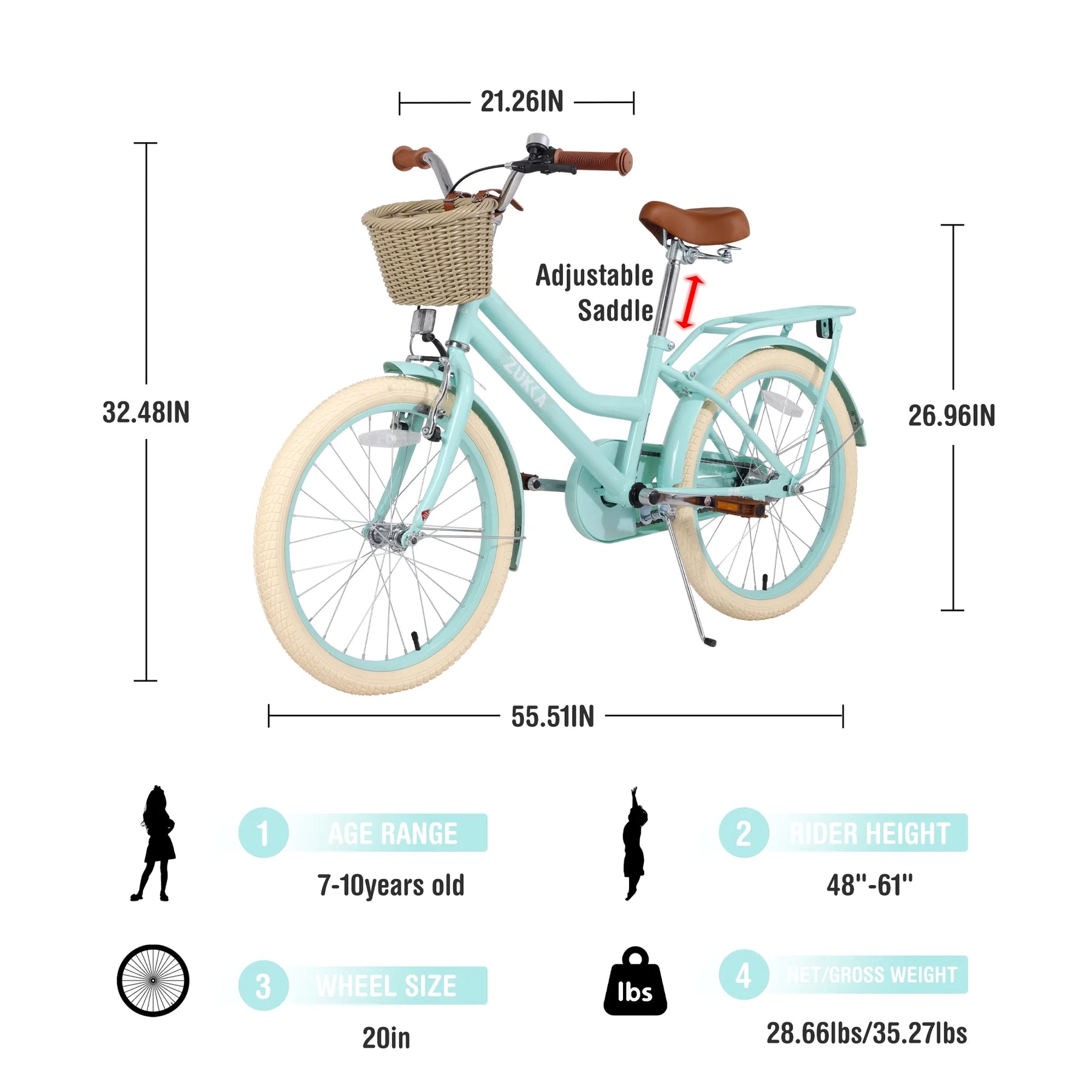 Aezusy 20 in Kids Bike with Basket for 7 - 10 Years Old Girls, Purple - Product image 12