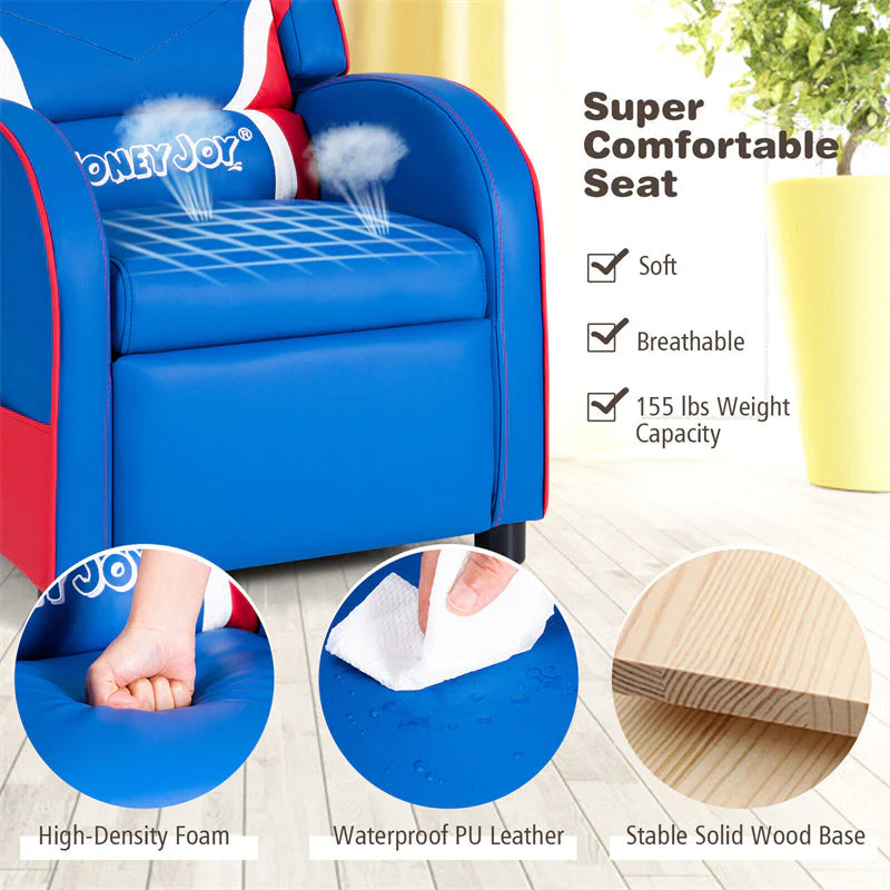Kids Recliner Chair, Adjustable PU Leather Gaming Sofa with Footrest, Lumbar Support & Side Pockets - Product image 22