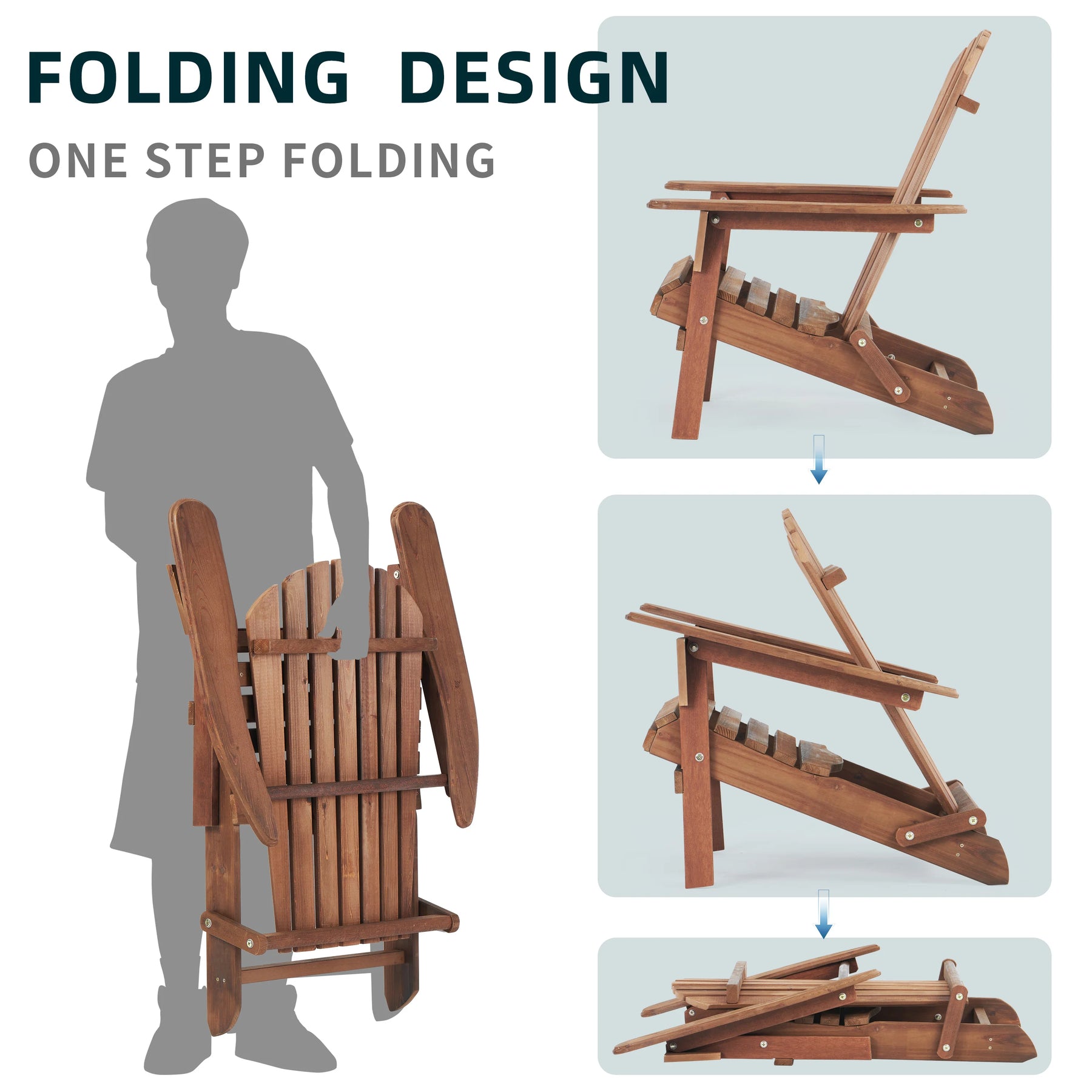 AECOJOY Wooden Outdoor Folding Adirondack Chair Set of 2 Wood Lounge Patio Chair for Garden, Lawn - Product image 5