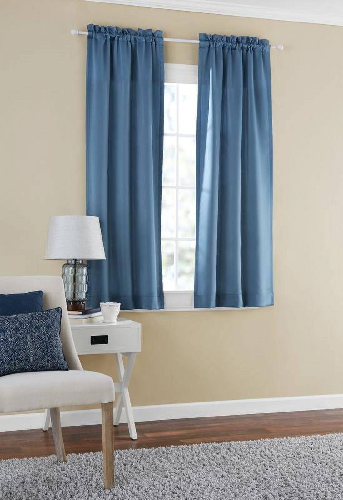 Mainstays Room Darkening Solid Woven Window Curtain Panel Pair, 60x63, Blue - Product image 1