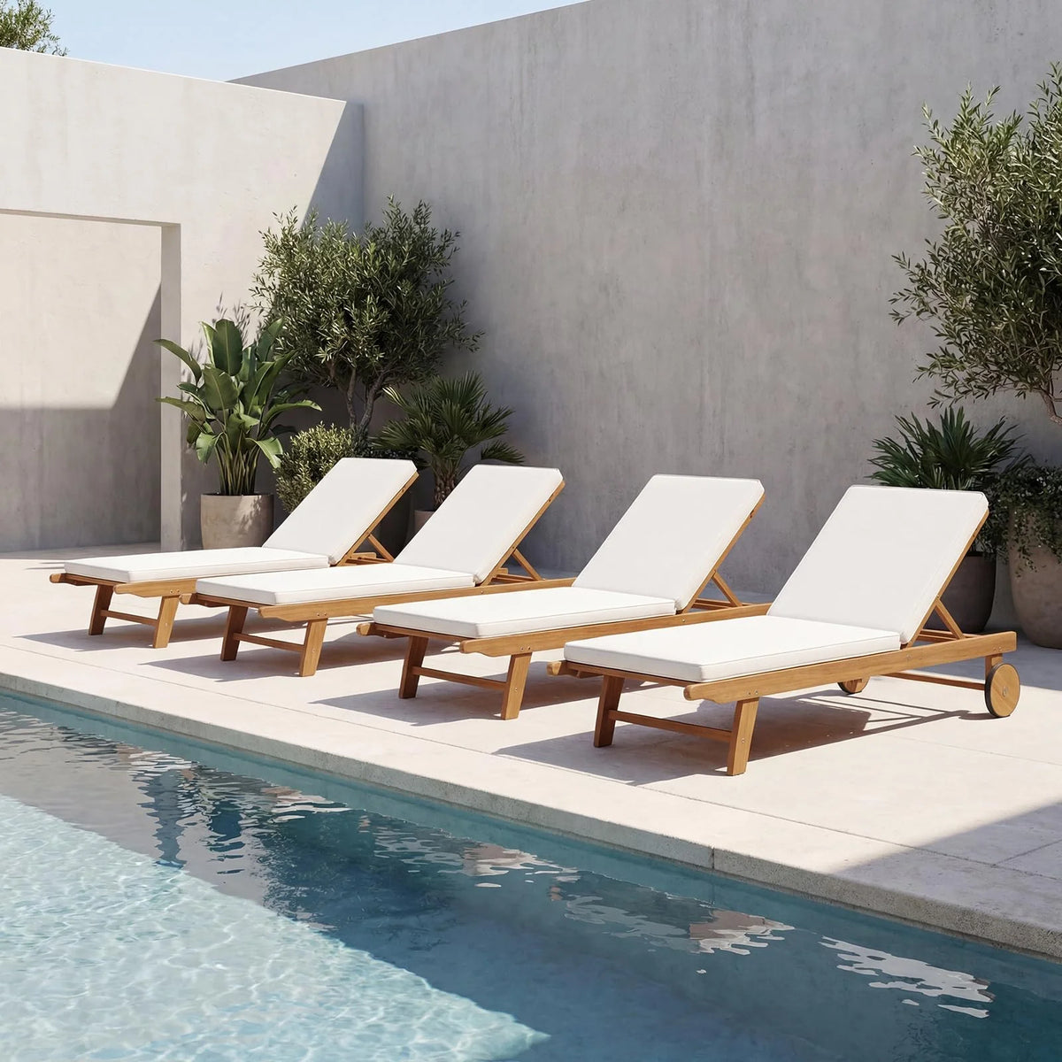 Tangkula Folding Lounge Chairs Outdoor Set of 1/2 Patio Eucalyptus Wood Chaise Lounge - Product image 4