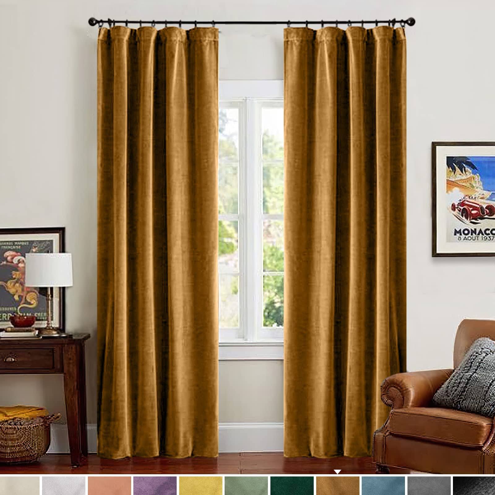 Lazzzy Velvet Blackout Curtains Brown Thermal Insulated Curtains 84 Room Darkening Window Drapes Super Soft - Product image 1