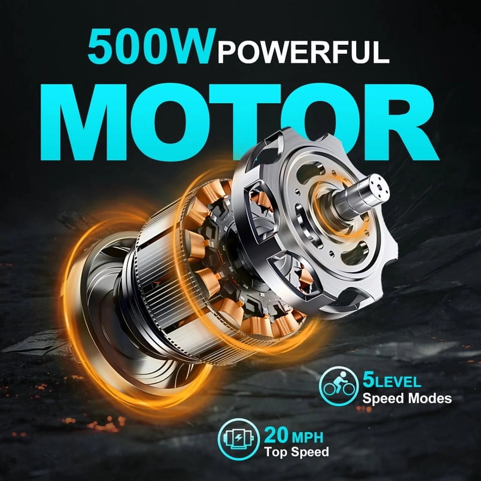750W Peak Electric Bike for Adults, 500W Motor, 20"x2.5" Fat Tire Folding Ebike - Product image 4