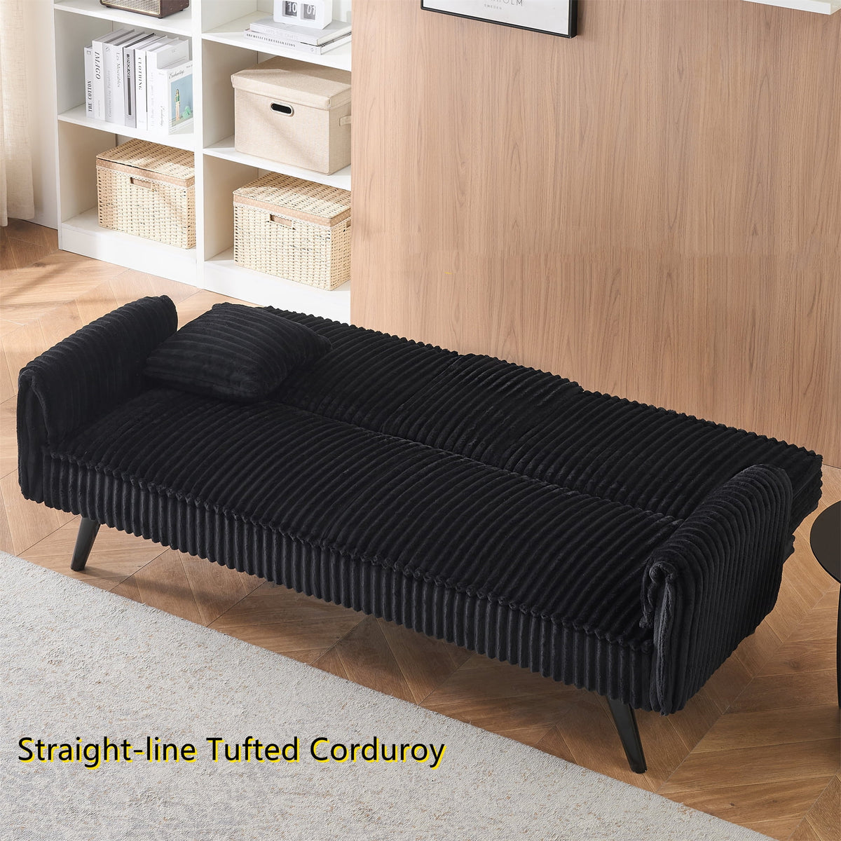 Aukfa 75" Square Arm Futon Convertible Sofa Bed for Home Office, 2 Cup Holders, Linen, Dark Gray - Product image 75