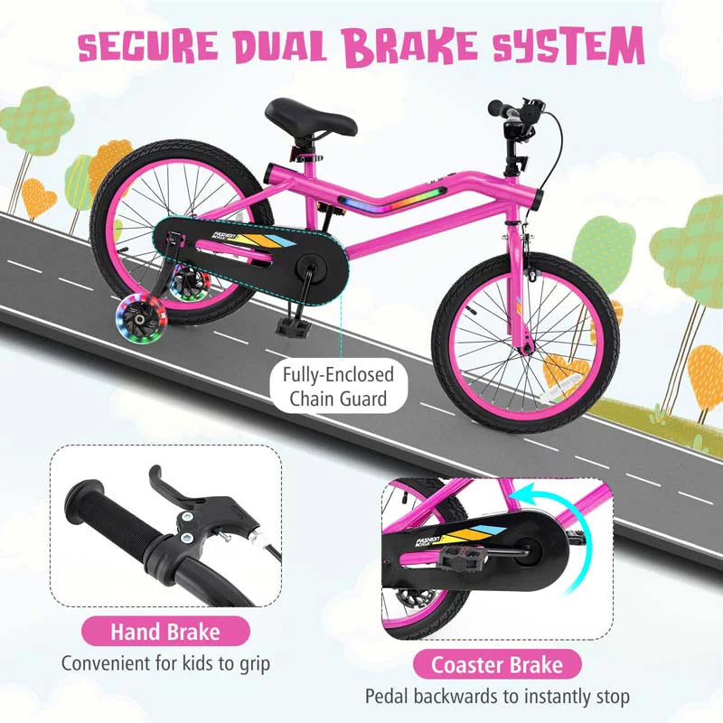 16/18 Inch LED Lighted Kids Bike with Training Wheels, Headlight, Adjustable Seat & Dual Brakes - Product image 22
