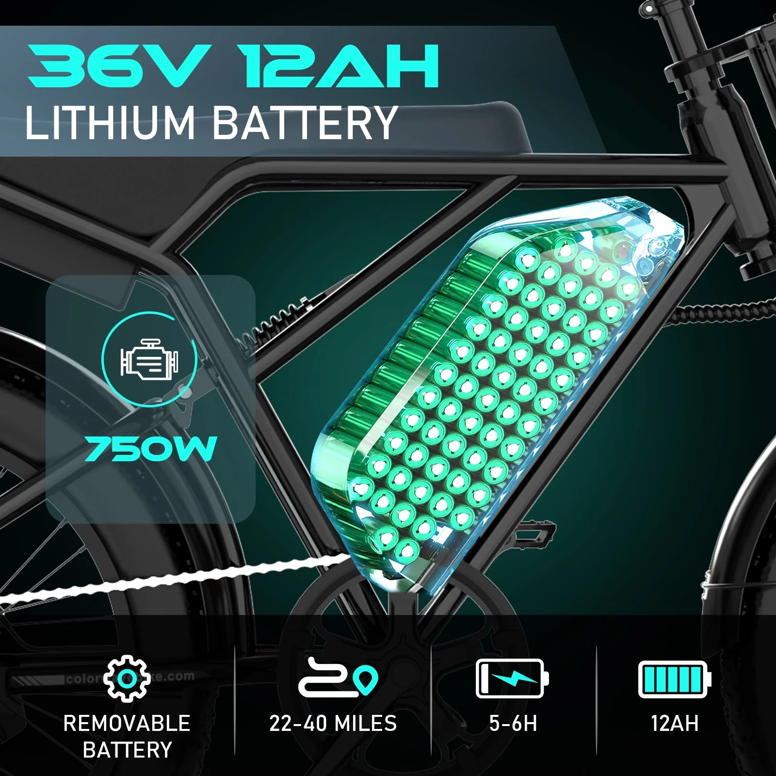 COLORWAY 750W 20"x4.0 Fat Tire Electric Bike, 48V 15ah Battery, Off - Road E - Bike for Adults - Product image 16