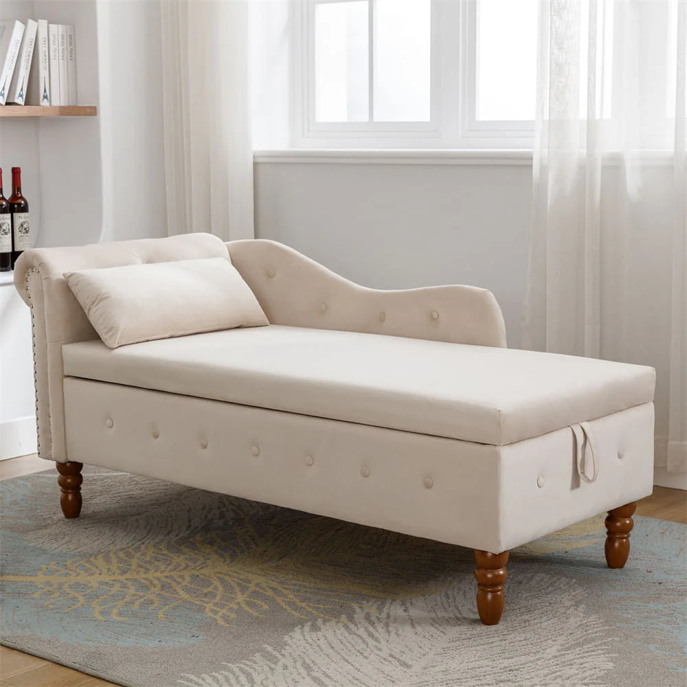 Storage Chaise Lounge, Upholstered Rolled Arm Chase Lounge with Nailhead Trim - Product image 2