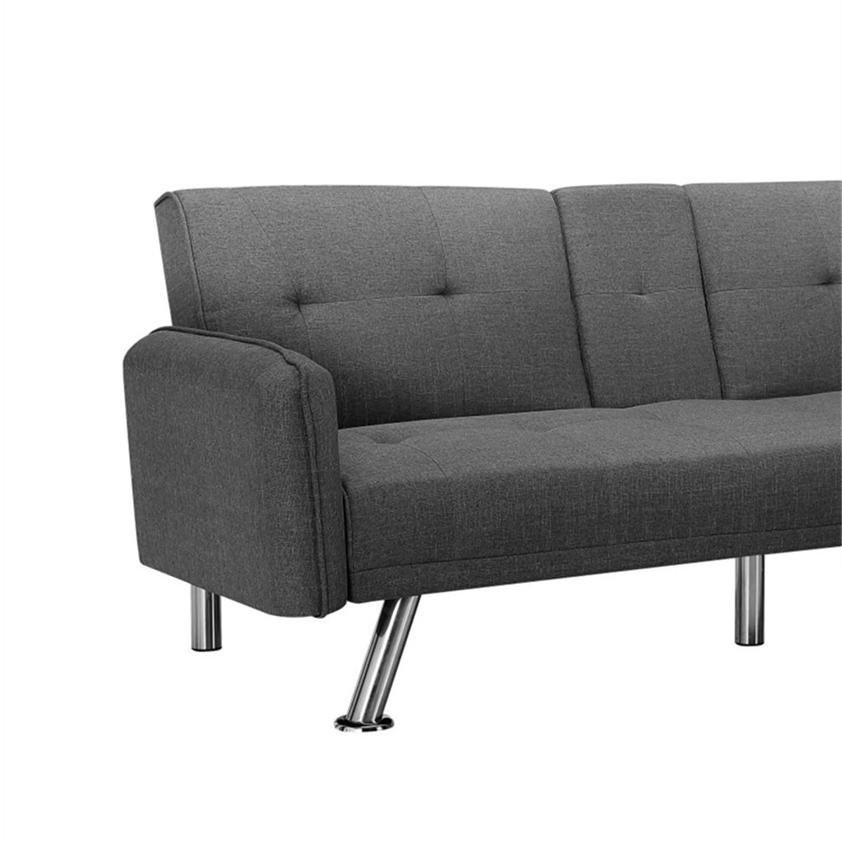Aukfa 75" Square Arm Futon Convertible Sofa Bed for Home Office, 2 Cup Holders, Linen, Dark Gray - Product image 14