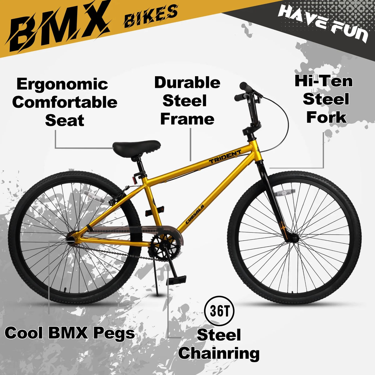 Cubsala 24 in BMX Race Bike Trident Bicycles Beginner - Level to Advanced Riders with 2 Pegs Trick Cycling - Product image 17