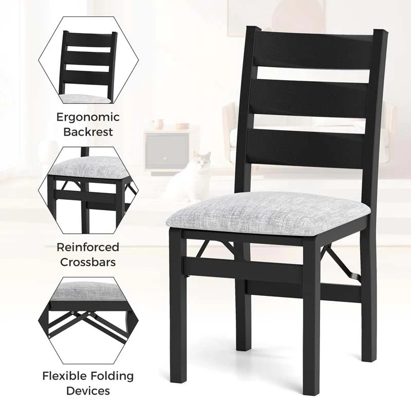 Modern Upholstered Folding Dining Chairs Set of 2/4, Rubber Wood Armless Kitchen Chairs with Slatted - Product image 8