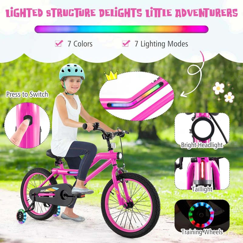 16/18 Inch LED Lighted Kids Bike with Training Wheels, Headlight, Adjustable Seat & Dual Brakes - Product image 24