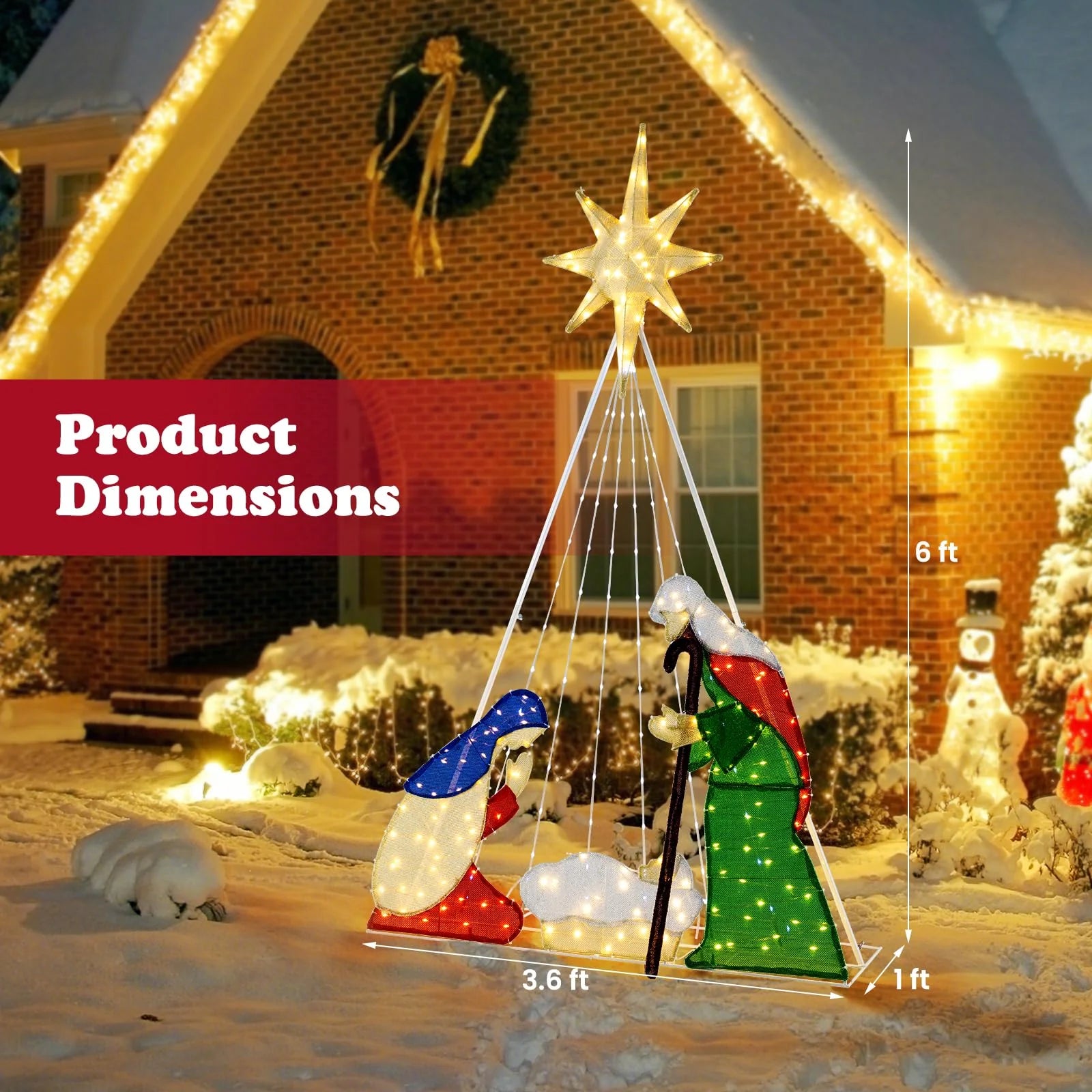 Tangkula 6 FT Christmas Lighted Nativity Scene Set, Pre-Lit Xmas Scene with 240 LED Lights - Product image 5