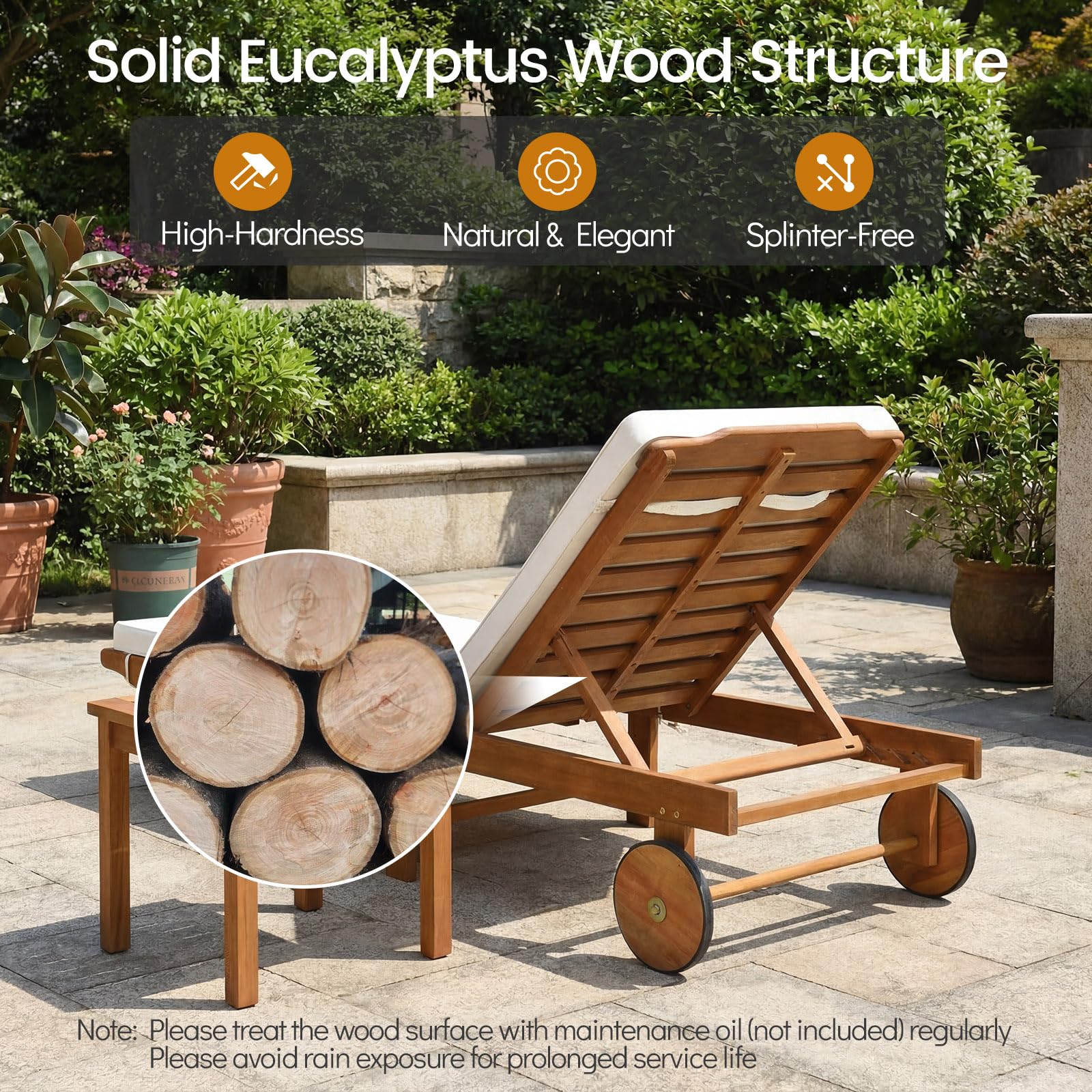 Tangkula Folding Lounge Chairs Outdoor Set of 1/2 Patio Eucalyptus Wood Chaise Lounge - Product image 6