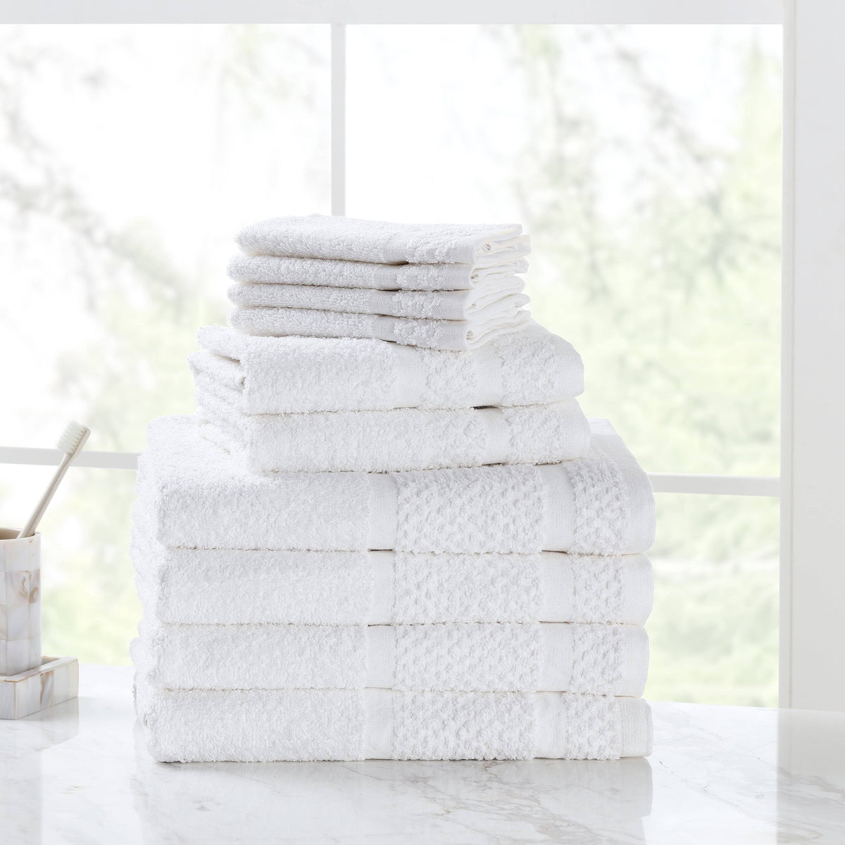 Mainstays 10 Piece Bath Towel Set with Upgraded Softness & Durability, Office Blue - White - Product image 1