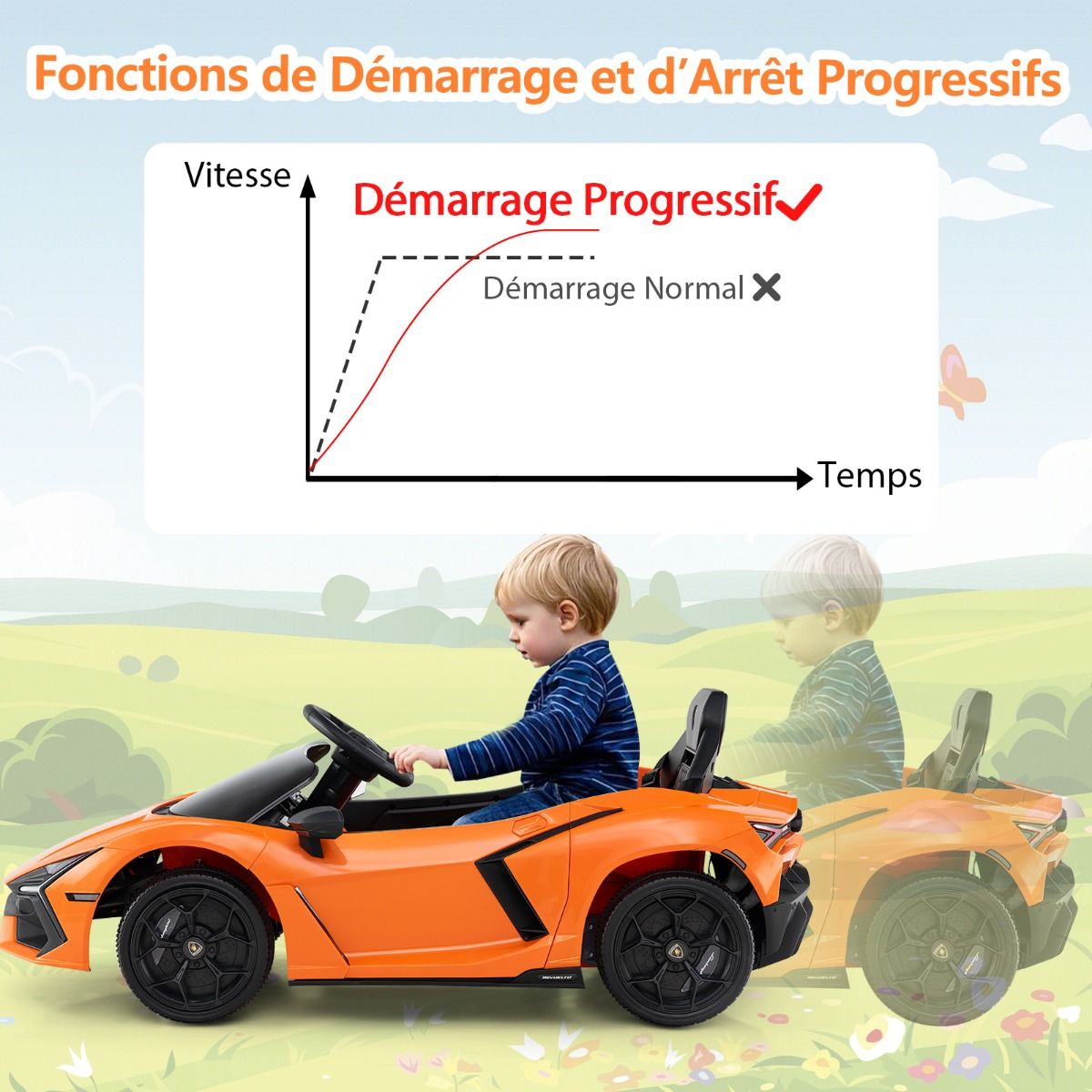 12V Electric Car for Children Licensed by Revuelto Remote Control Hydraulic Doors for 37-95 Months Grey/Orange -