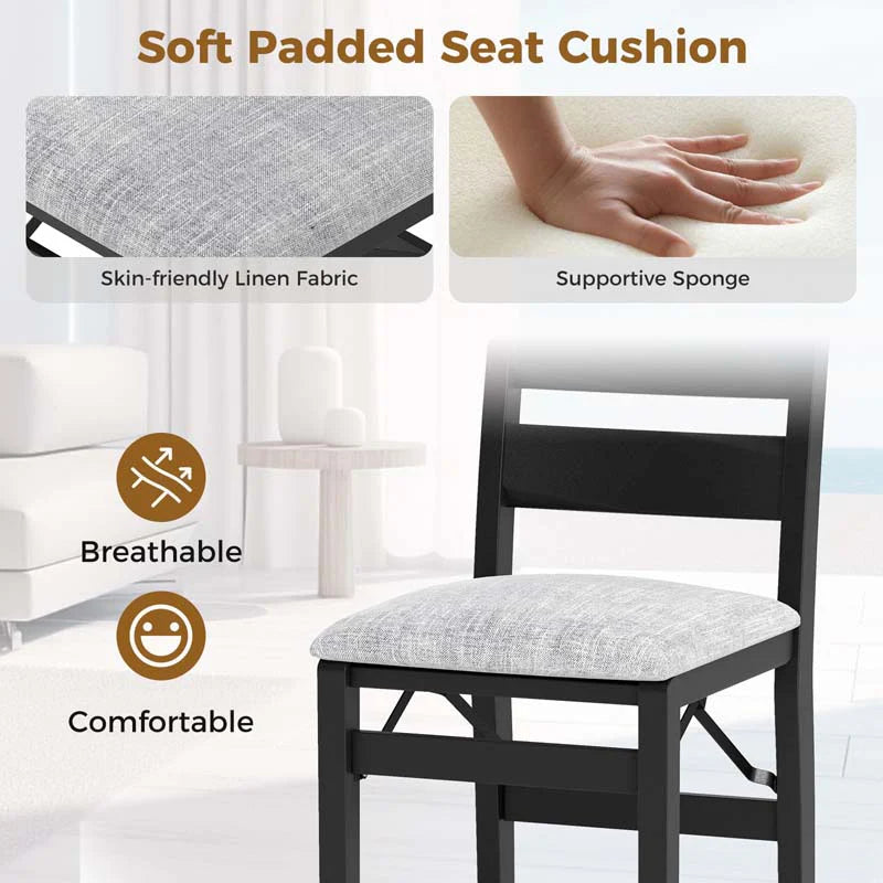 Modern Upholstered Folding Dining Chairs Set of 2/4, Rubber Wood Armless Kitchen Chairs with Slatted - Product image 7