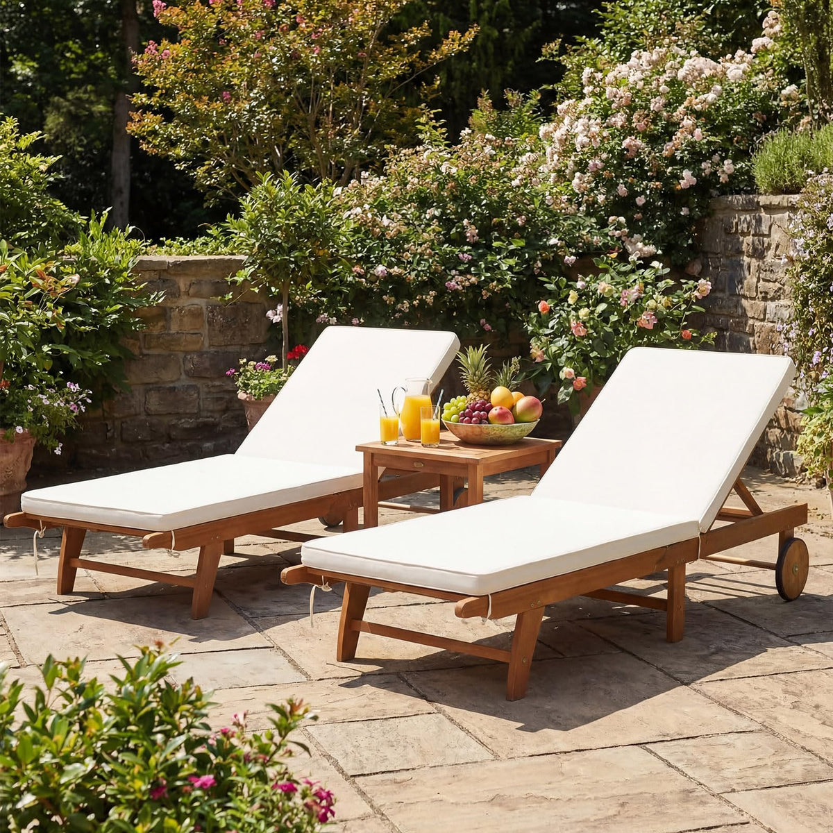 Tangkula Folding Lounge Chairs Outdoor Set of 1/2 Patio Eucalyptus Wood Chaise Lounge - Product image 2