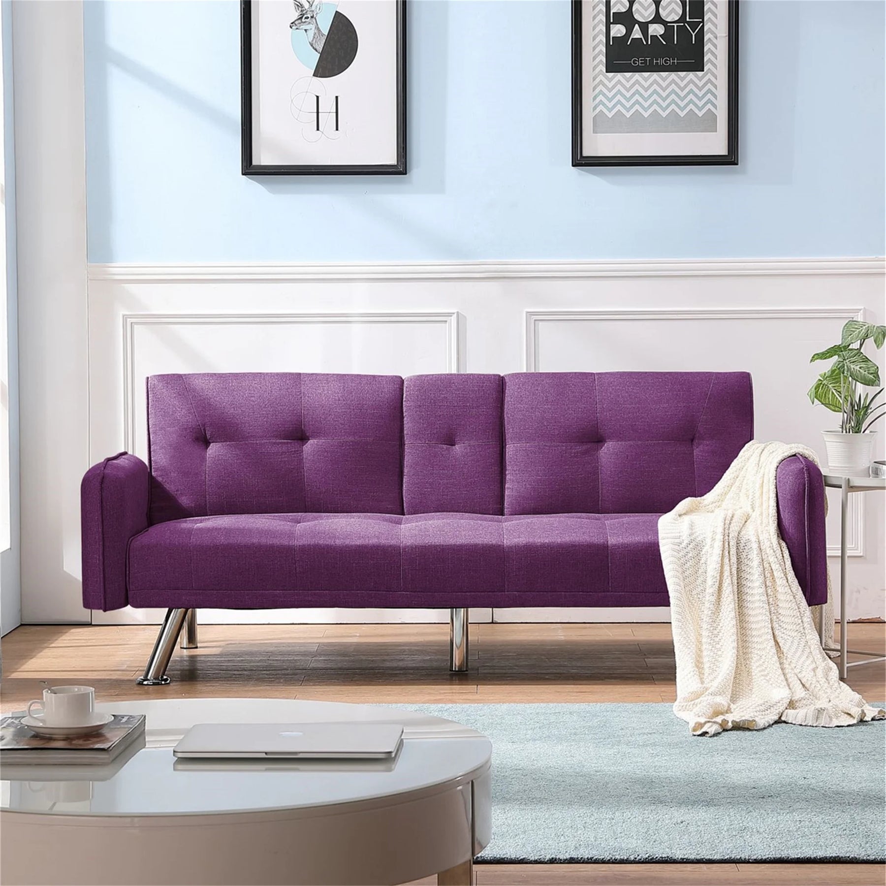 Aukfa 75" Square Arm Futon Convertible Sofa Bed for Home Office, 2 Cup Holders, Linen, Dark Gray - Product image 51