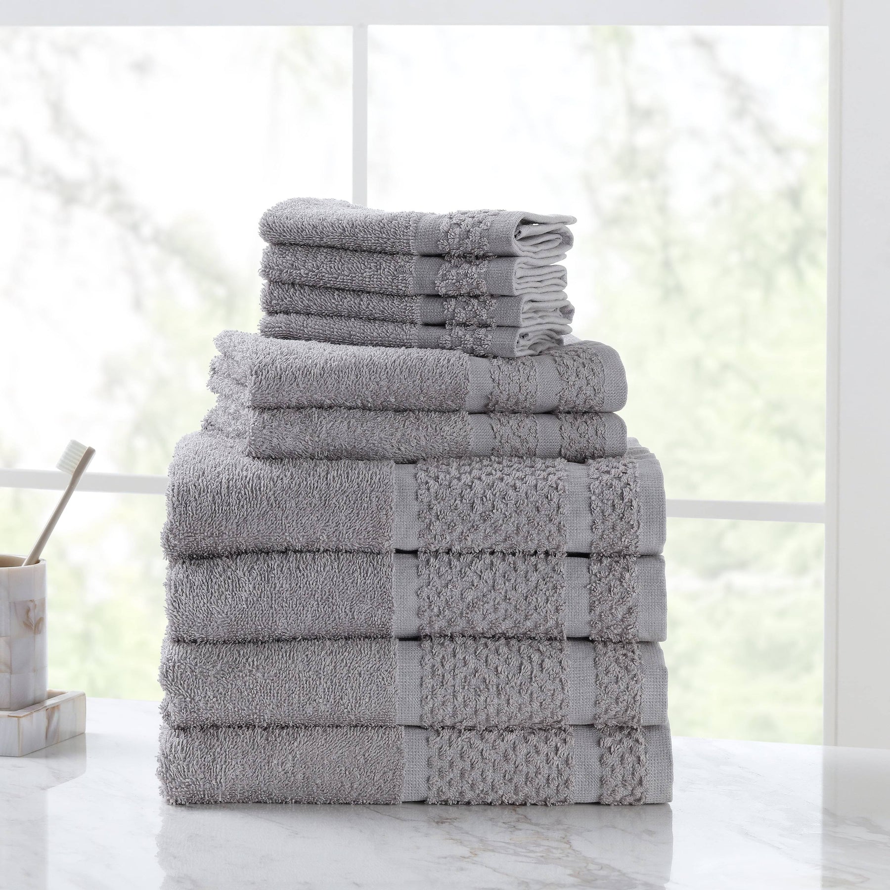 Mainstays 10 Piece Bath Towel Set with Upgraded Softness & Durability, Gray - Product image 1