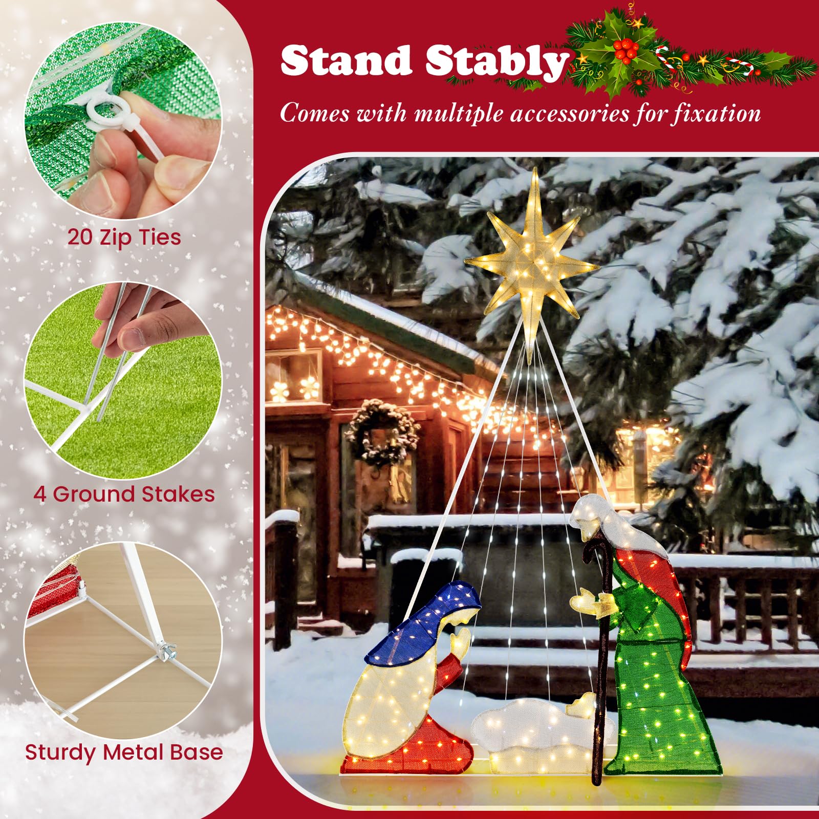 Tangkula 6 FT Christmas Lighted Nativity Scene Set, Pre-Lit Xmas Scene with 240 LED Lights - Product image 8