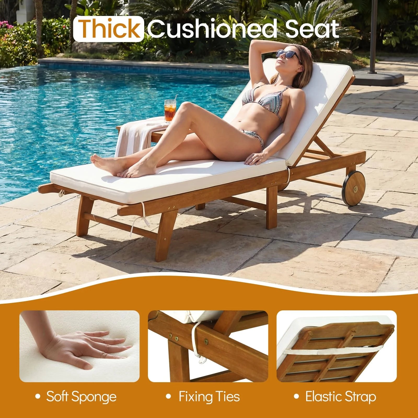 Tangkula Folding Lounge Chairs Outdoor Set of 1/2 Patio Eucalyptus Wood Chaise Lounge - Product image 7