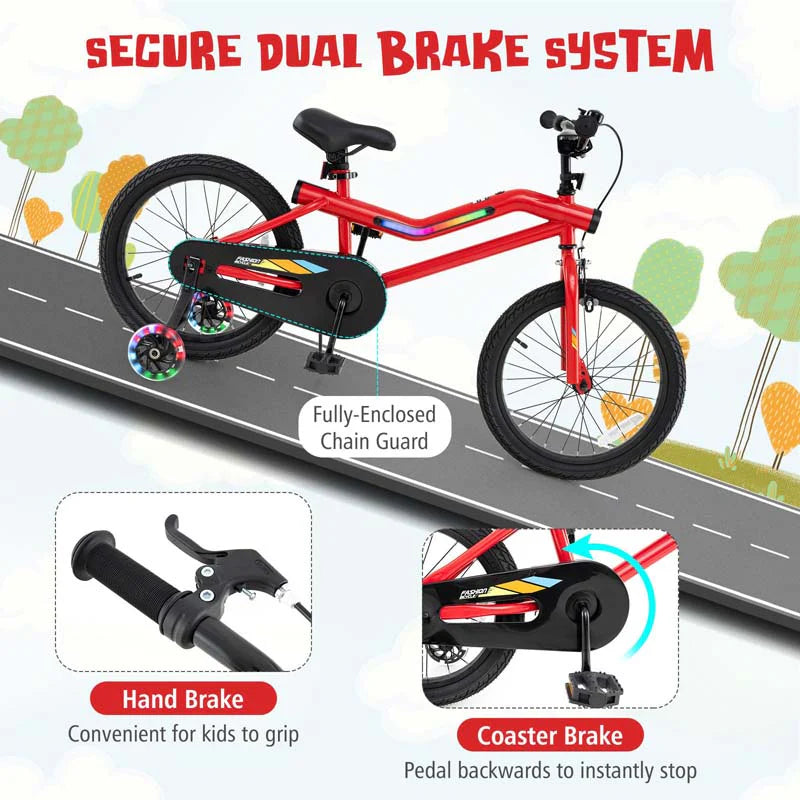 16/18 Inch LED Lighted Kids Bike with Training Wheels, Headlight, Adjustable Seat & Dual Brakes - Product image 4