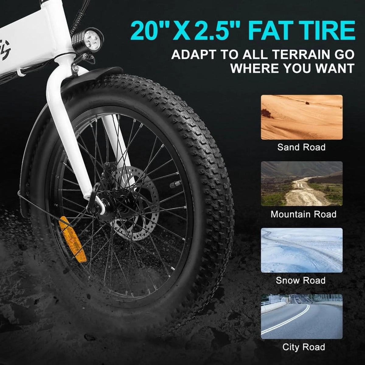 750W Peak Electric Bike for Adults, 500W Motor, 20"x2.5" Fat Tire Folding Ebike - Product image 3