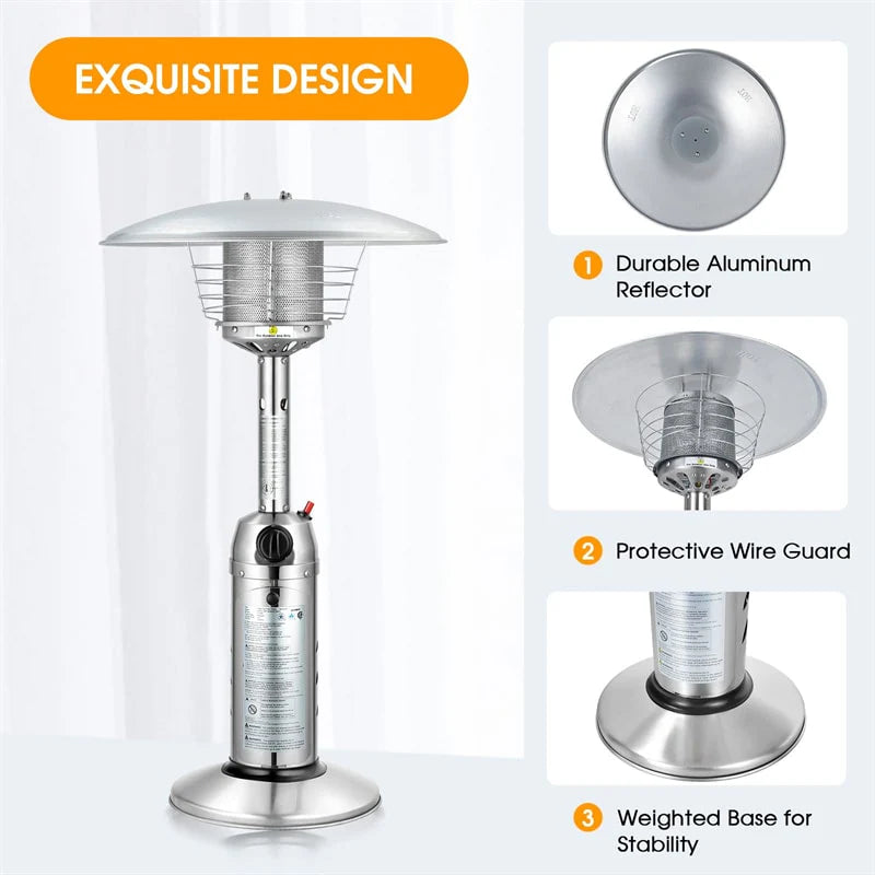 11, 000 BTU Tabletop Propane Patio Heater, Portable Stainless Steel Outdoor Heater with Adjustable Flame & - Product image 7