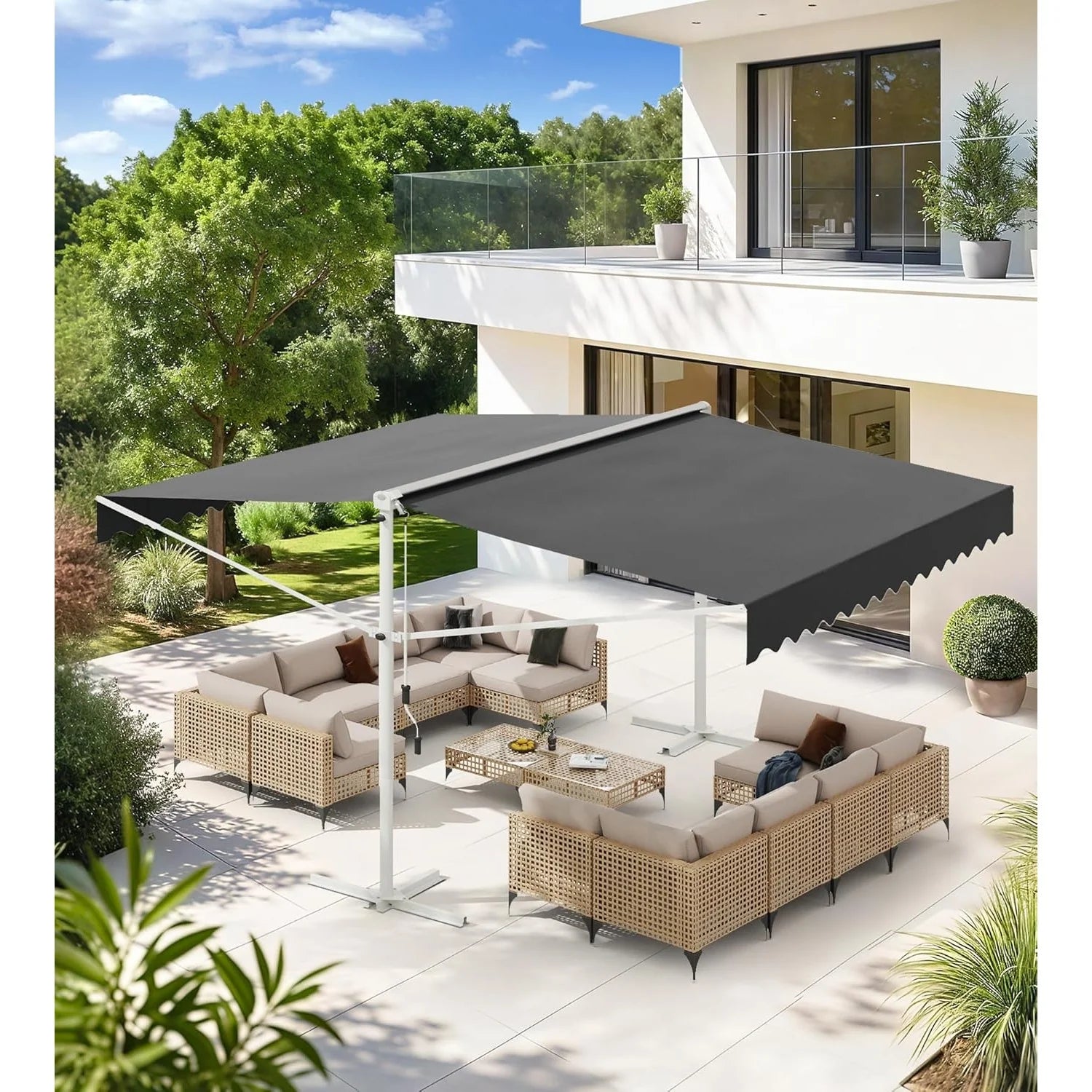 AECOJOY Free Standing Retractable Awning, 13'x10' Dual Side Patio Awnings Outdoor Manual Sun Shade Shelter - Product image 9