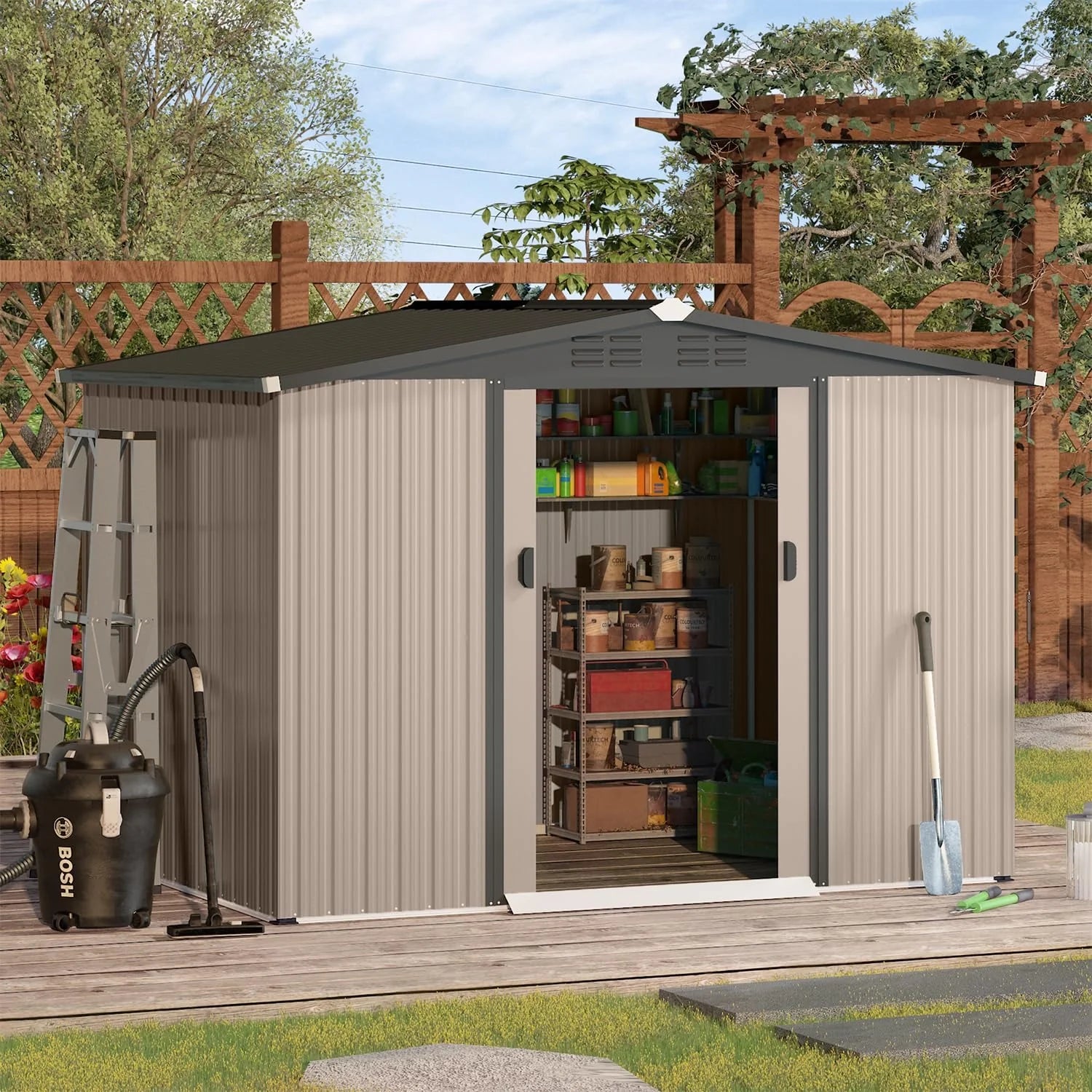 AECOJOY 8x6 Ft Outdoor Storage Tool Shed, Gray - Product image 8