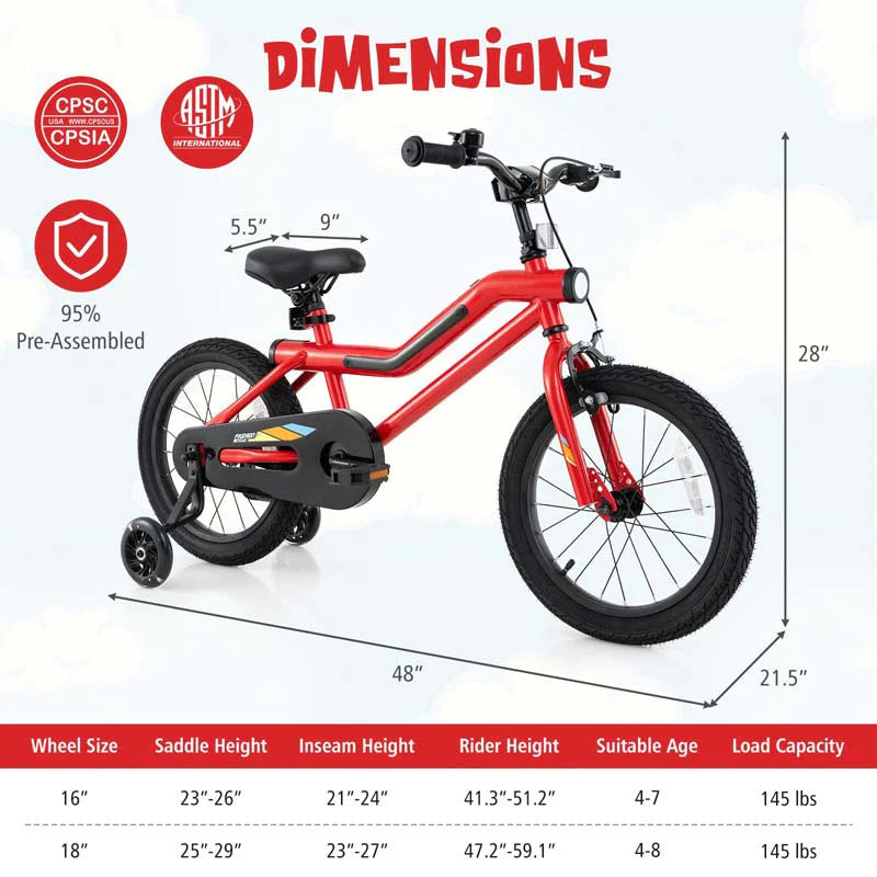 16/18 Inch LED Lighted Kids Bike with Training Wheels, Headlight, Adjustable Seat & Dual Brakes - Product image 17