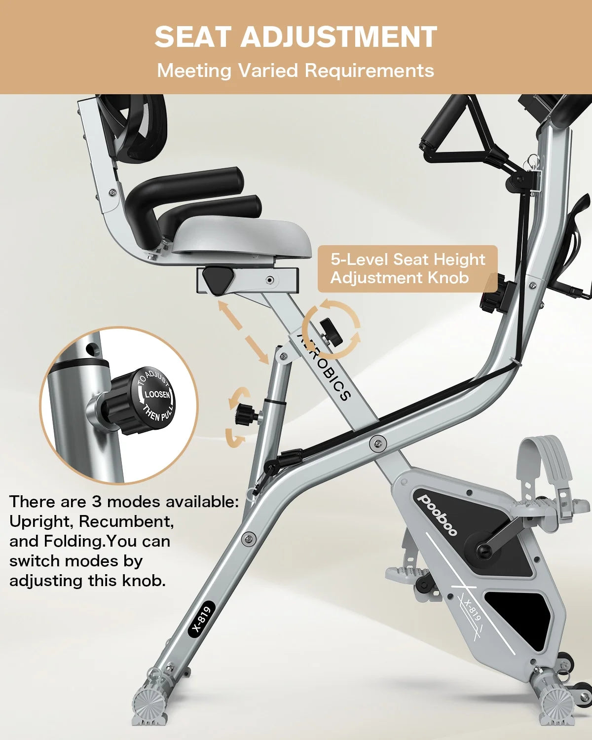 Pooboo 4in1 Folding Exercise Bike Indoor Cycling Bike Stationary Magnetic X Bike Gym Workout 300 lb Easy - Product image 19