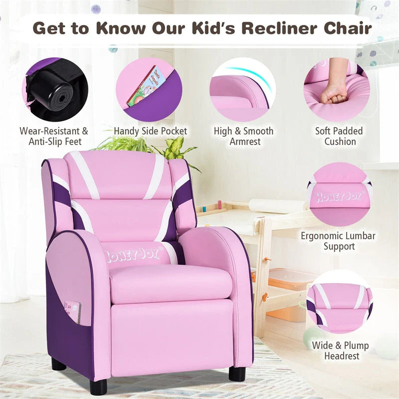 Kids Recliner Chair, Adjustable PU Leather Gaming Sofa with Footrest, Lumbar Support & Side Pockets - Product image 9