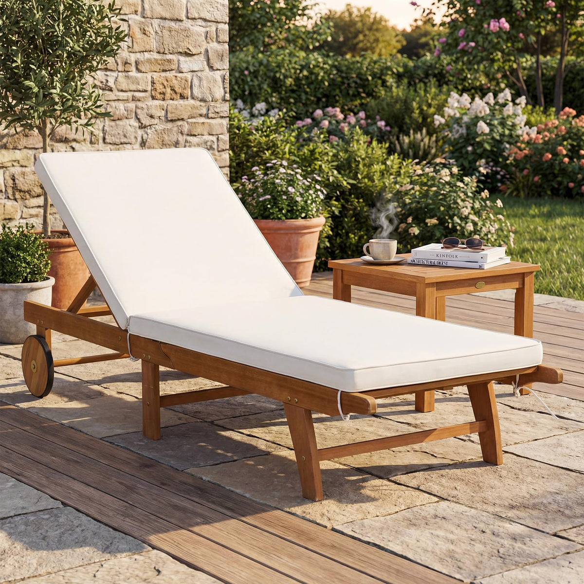 Tangkula Folding Lounge Chairs Outdoor Set of 1/2 Patio Eucalyptus Wood Chaise Lounge - Product image 9