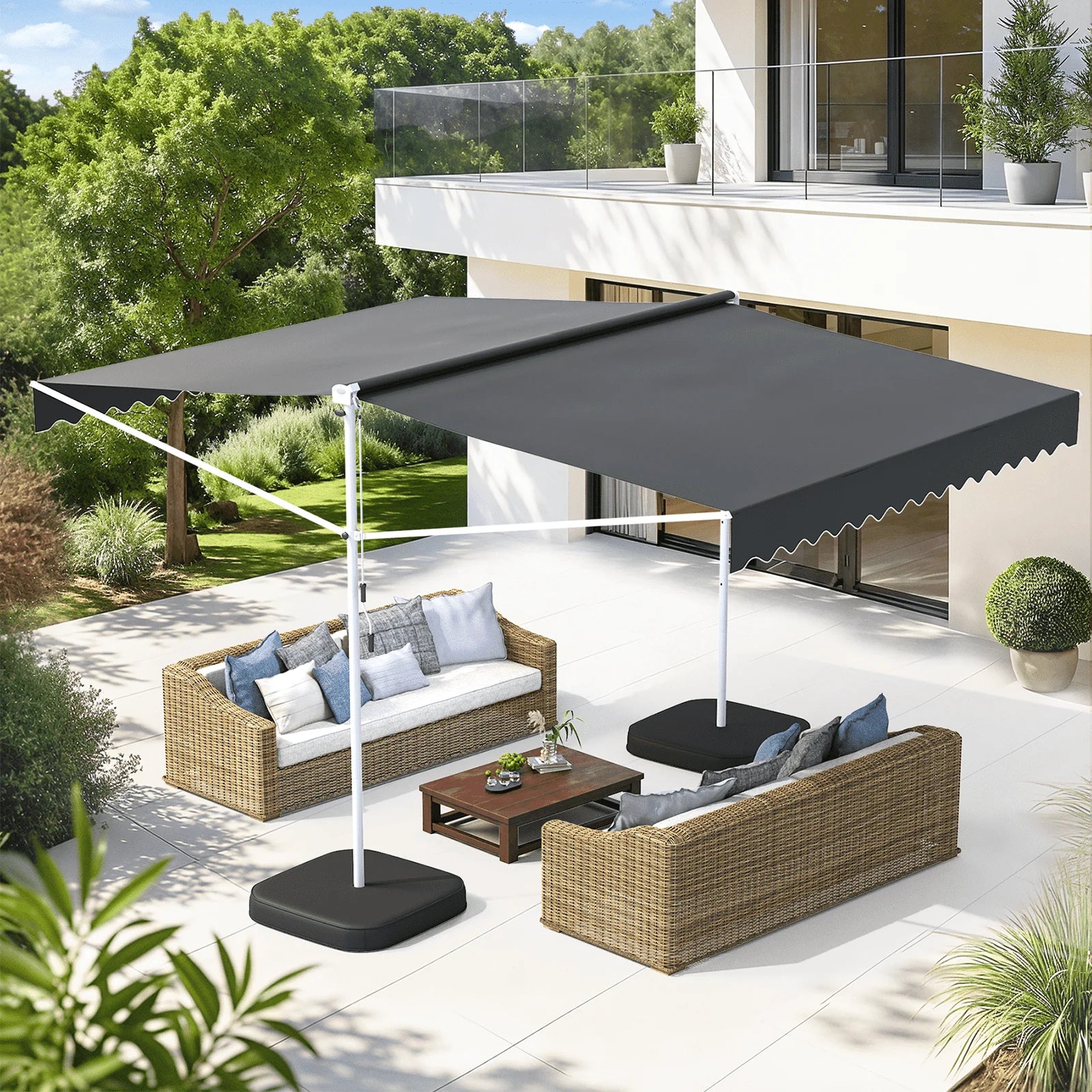 AECOJOY Free Standing Retractable Awning, 13'x10' Dual Side Patio Awnings Outdoor Manual Sun Shade Shelter - Product image 2