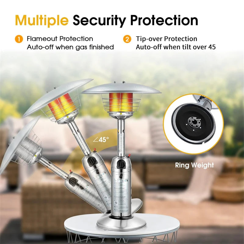 11, 000 BTU Tabletop Propane Patio Heater, Portable Stainless Steel Outdoor Heater with Adjustable Flame & - Product image 8