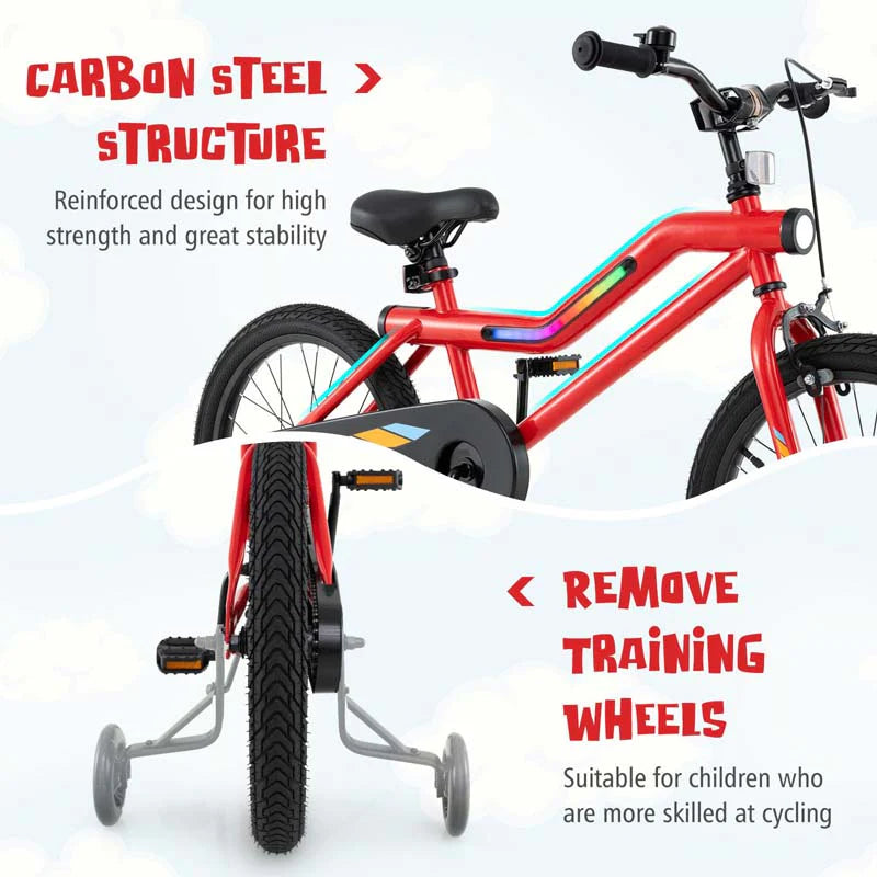 16/18 Inch LED Lighted Kids Bike with Training Wheels, Headlight, Adjustable Seat & Dual Brakes - Product image 5