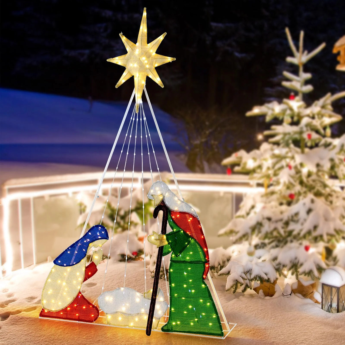 Tangkula 6 FT Christmas Lighted Nativity Scene Set, Pre-Lit Xmas Scene with 240 LED Lights - Product image 3