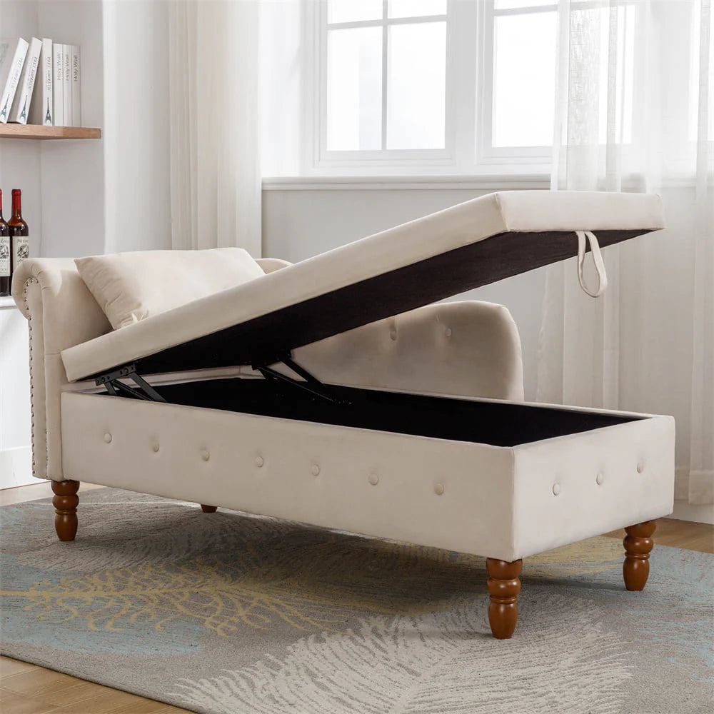 Storage Chaise Lounge, Upholstered Rolled Arm Chase Lounge with Nailhead Trim - Product image 7