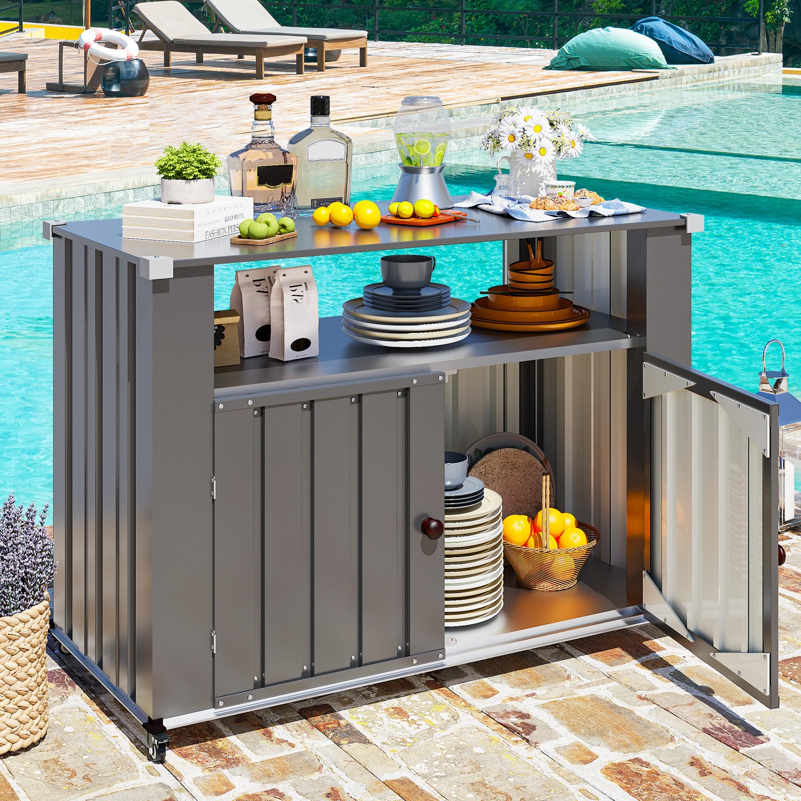 AECOJOY Outdoor Grill Table with Storage Cabinet Weatherproof, Outdoor Kitchen Island - Product image 2