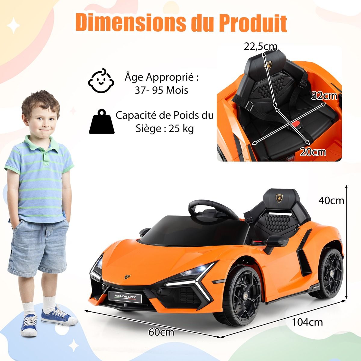 12V Electric Car for Children Licensed by Revuelto Remote Control Hydraulic Doors for 37-95 Months Grey/Orange -