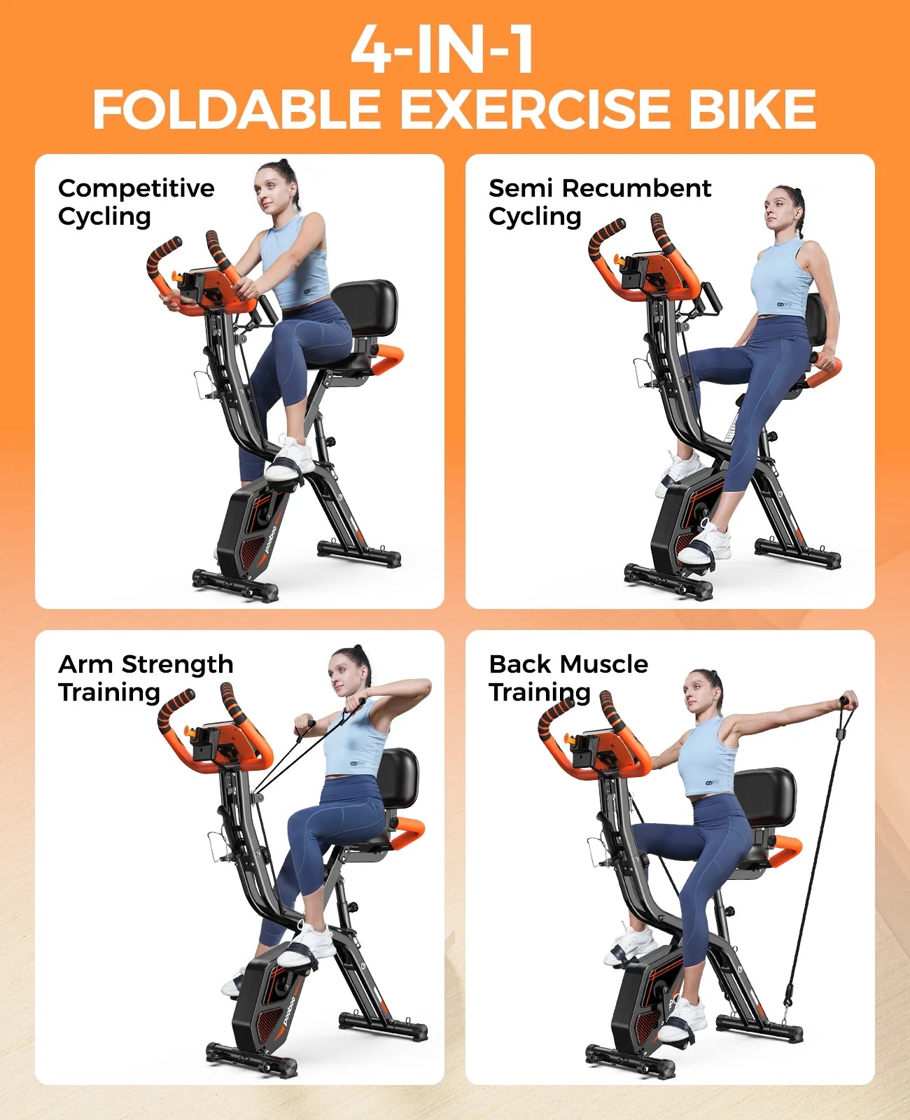 Pooboo 4in1 Folding Exercise Bike Indoor Cycling Bike Stationary Magnetic X Bike Gym Workout 300 lb Easy - Product image 24